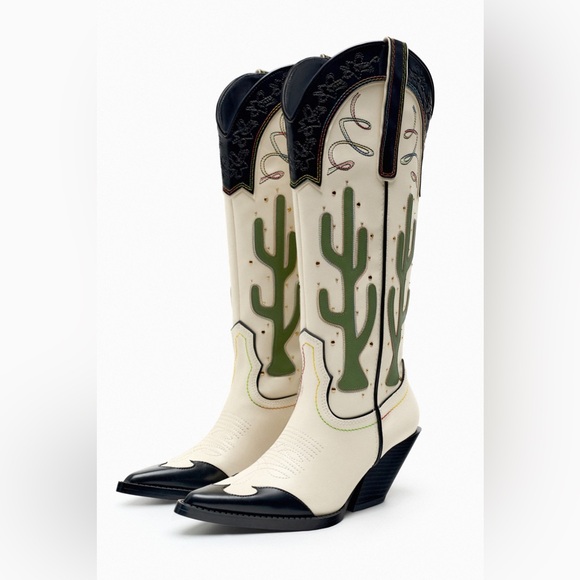 Zara Shoes - Zara cowboy boots cactus knee high heels western south western cowgirl